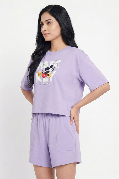 Zivame Mickey & Friends Knit Cotton Loungewear Short Set - Pastel Lilac — image 3